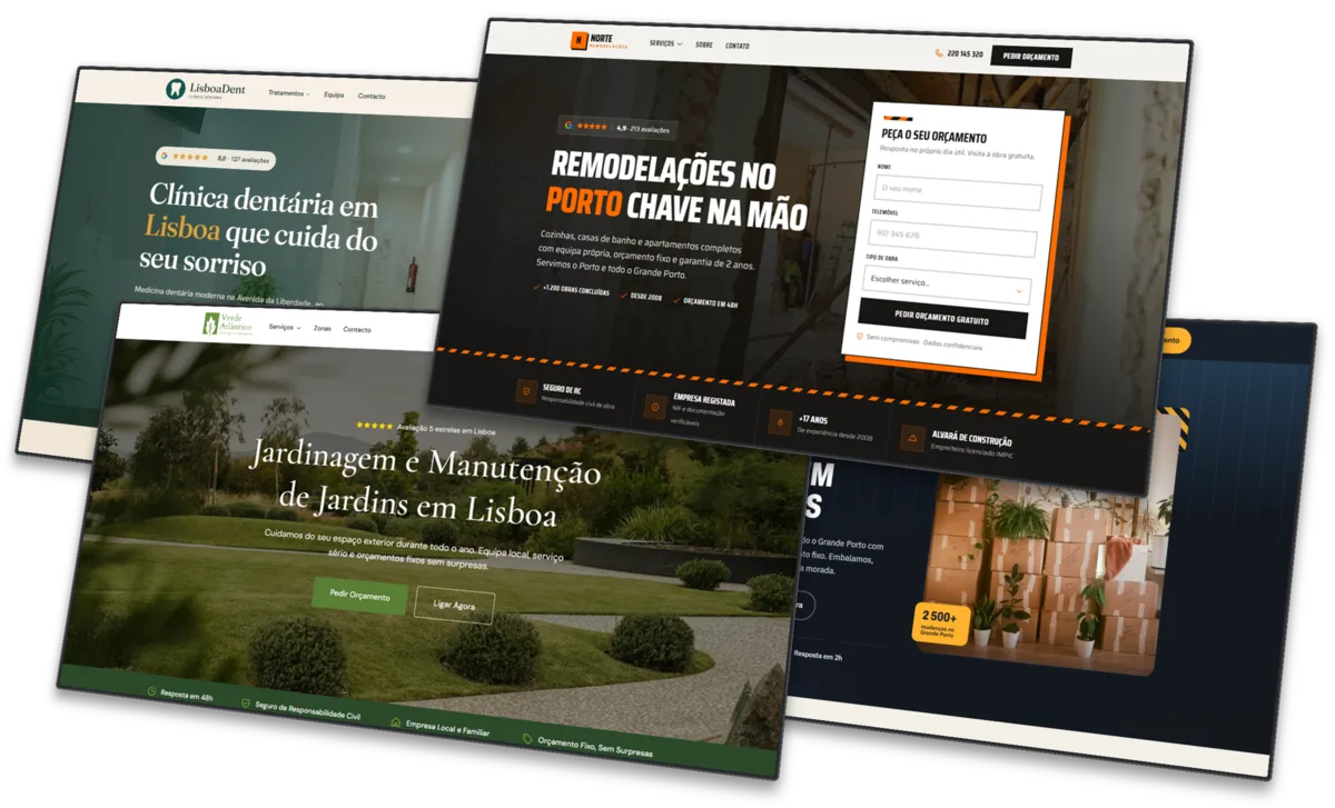 Vários exemplos de websites profissionais