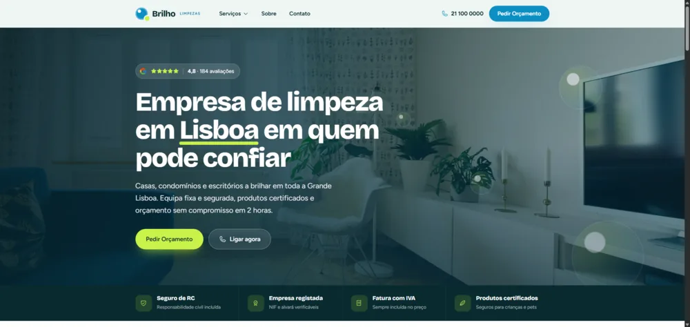 Exemplo de website para Limpezas