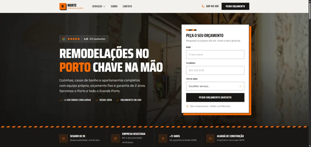 Exemplo de website para Remodelações