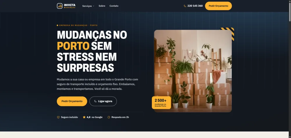 Exemplo de website para Mudanças