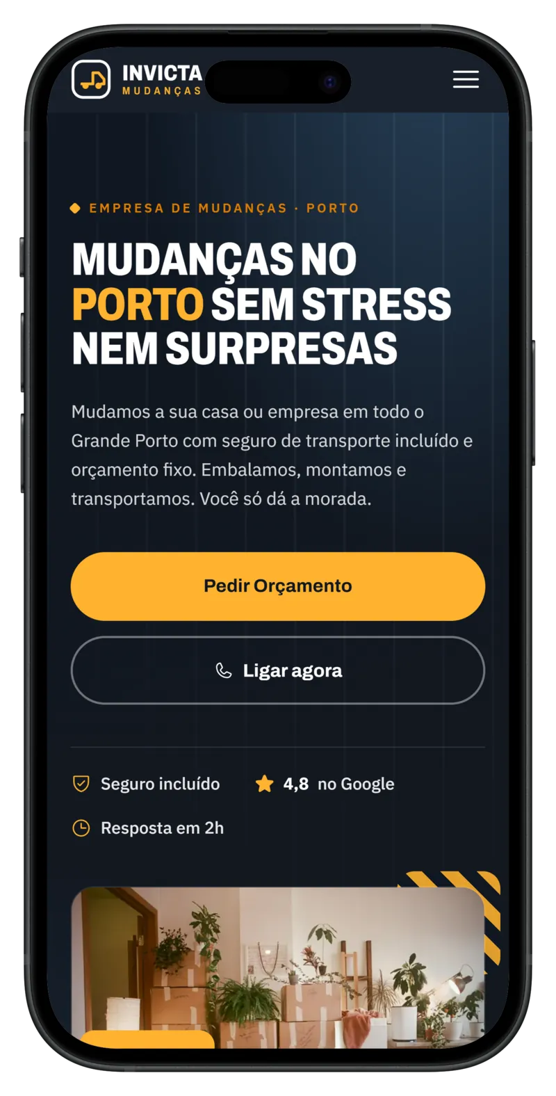 Exemplo de website profissional apresentado num MacBook e num iPhone